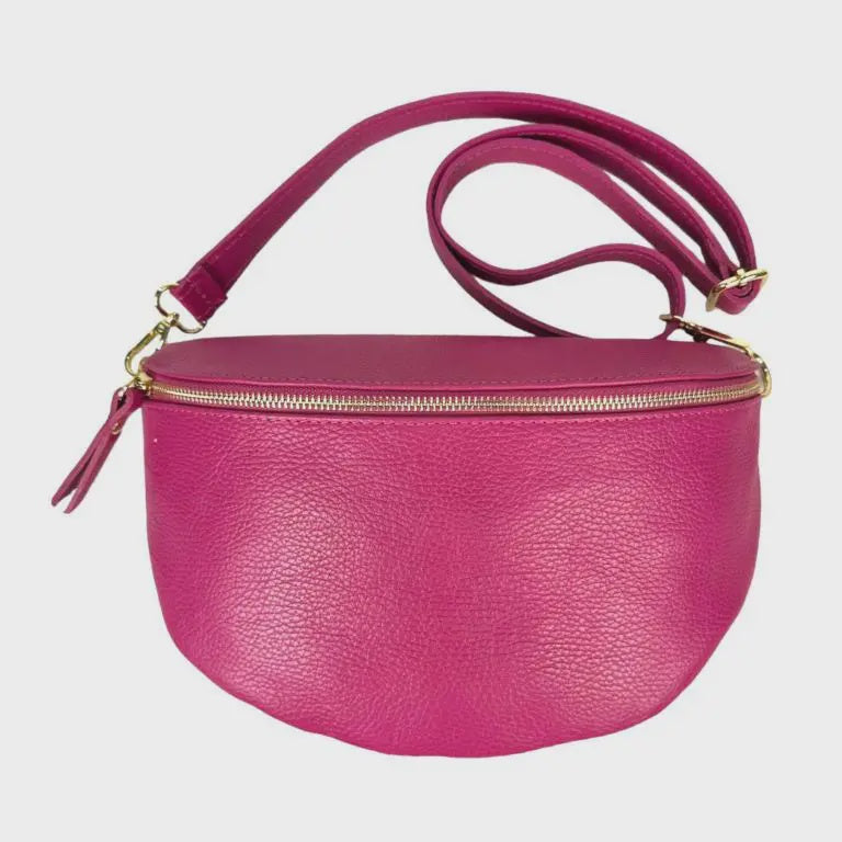 Italian Leather Belt Bag - Fuchsia