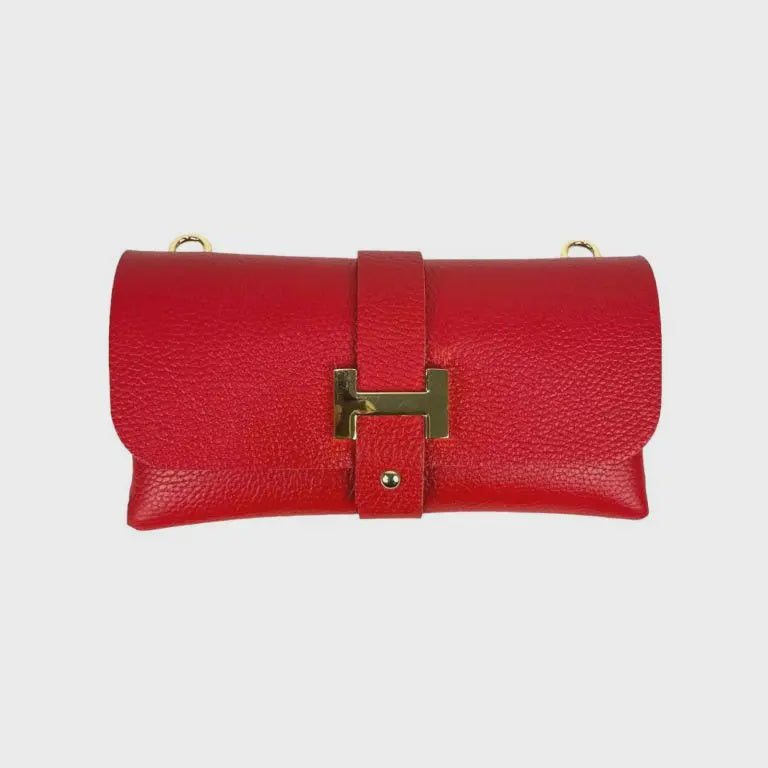 Grain Leather Purse - Red