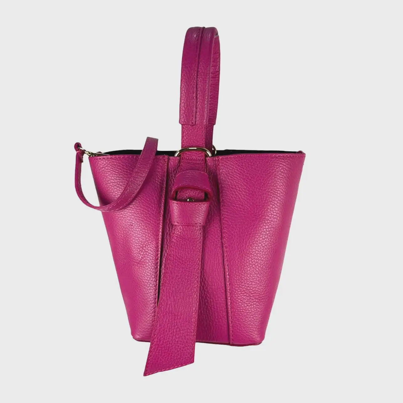 Genuine Leather Handbag - Fuchsia
