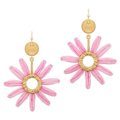 Pink Raffia Flower Earrings
