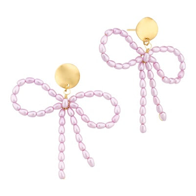 Lavender Pearl Bow Earrings