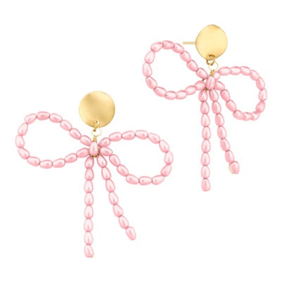 Pink Pearl Bow Earrings