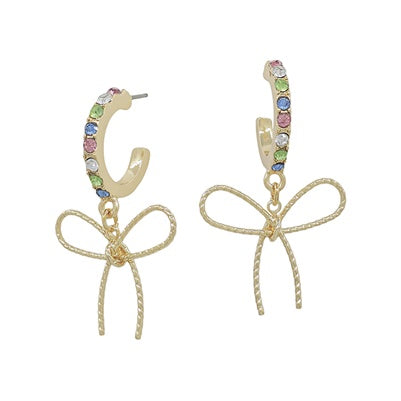 Bow & Multi Color Rhinestone Earrings