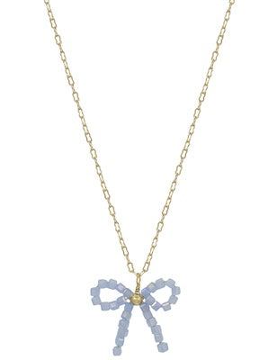 Blue Crystal Bow Necklace