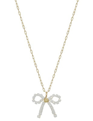 White Crystal Bow Necklace