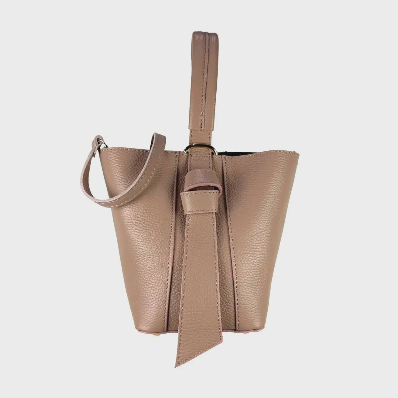 Genuine Leather Handbag - Nude