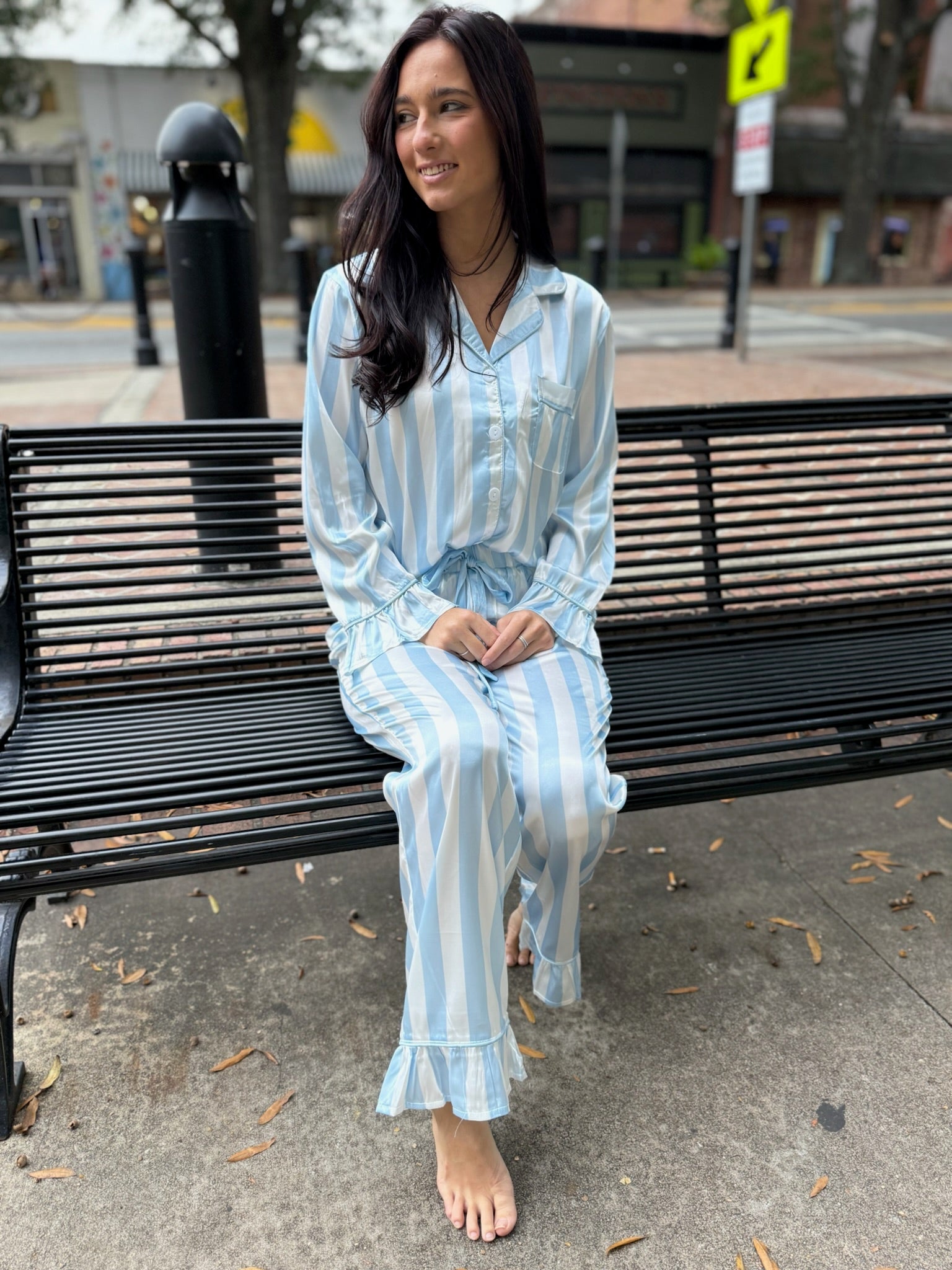 Blue Cabana Stripe Full-Length Ruffle PJ Set