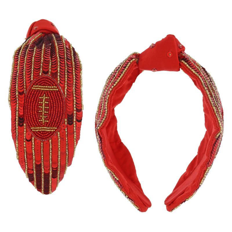 Red & Gold Beaded Football on Knotted Headband
