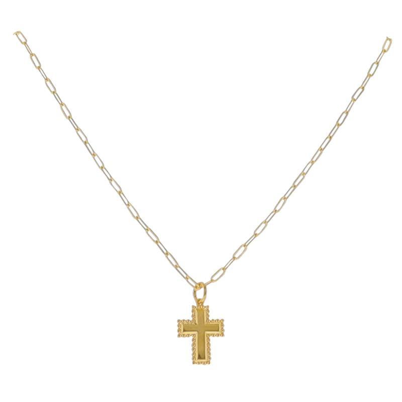 Paperclip Chain Necklace with Ball Outlined Cross