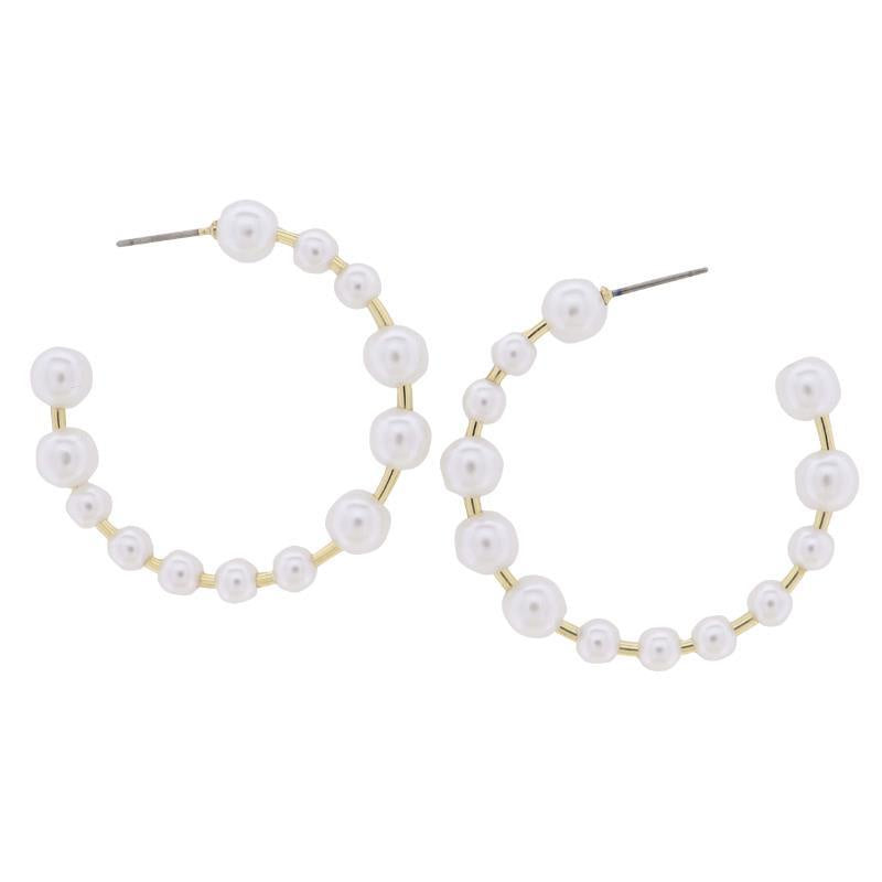 Multi Sized Pearl Hoop Earring