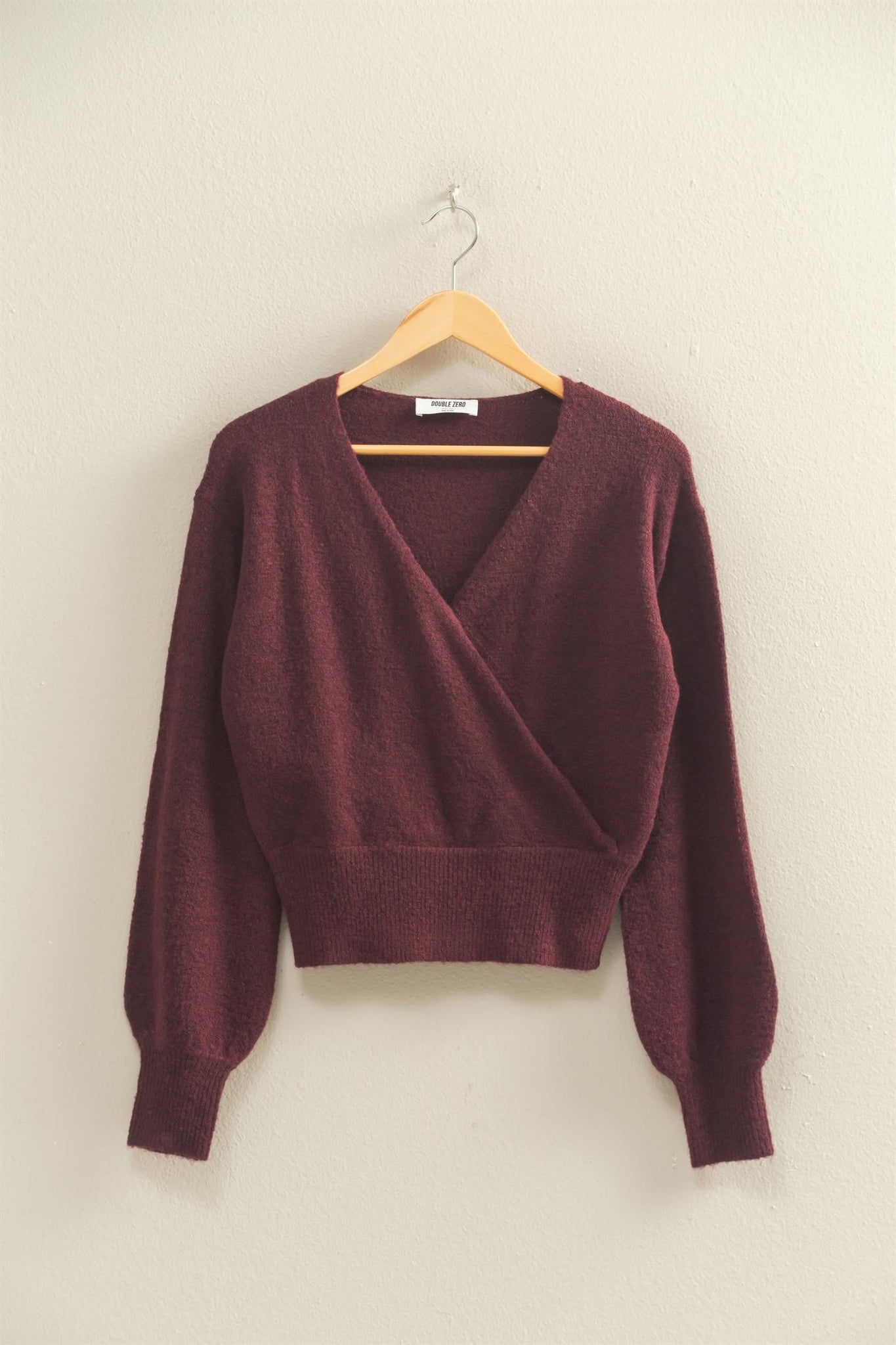 Dark Cherry Surplice V Neck Sweater