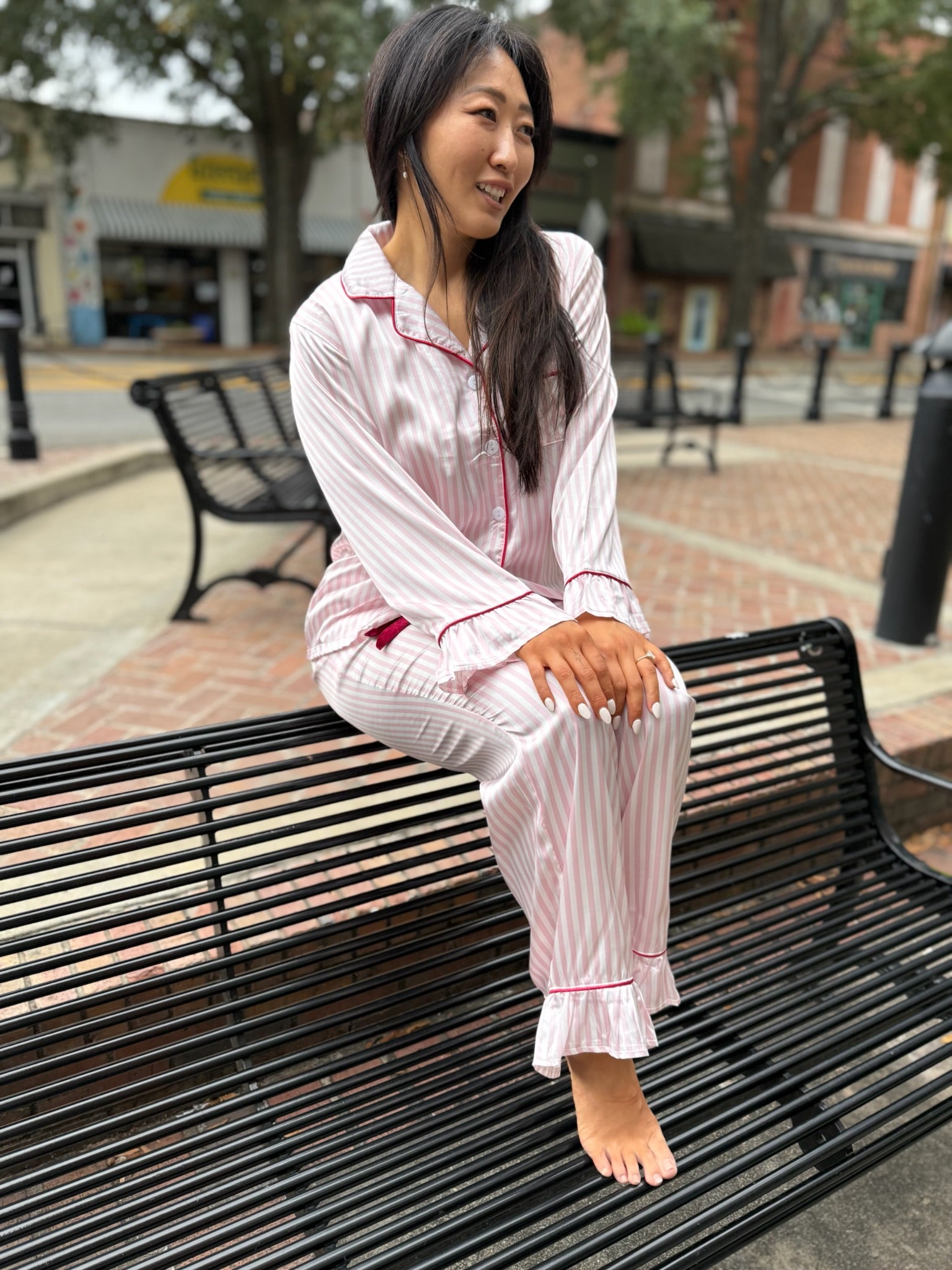 Pink Stripe Full-Length Ruffle PJ Set