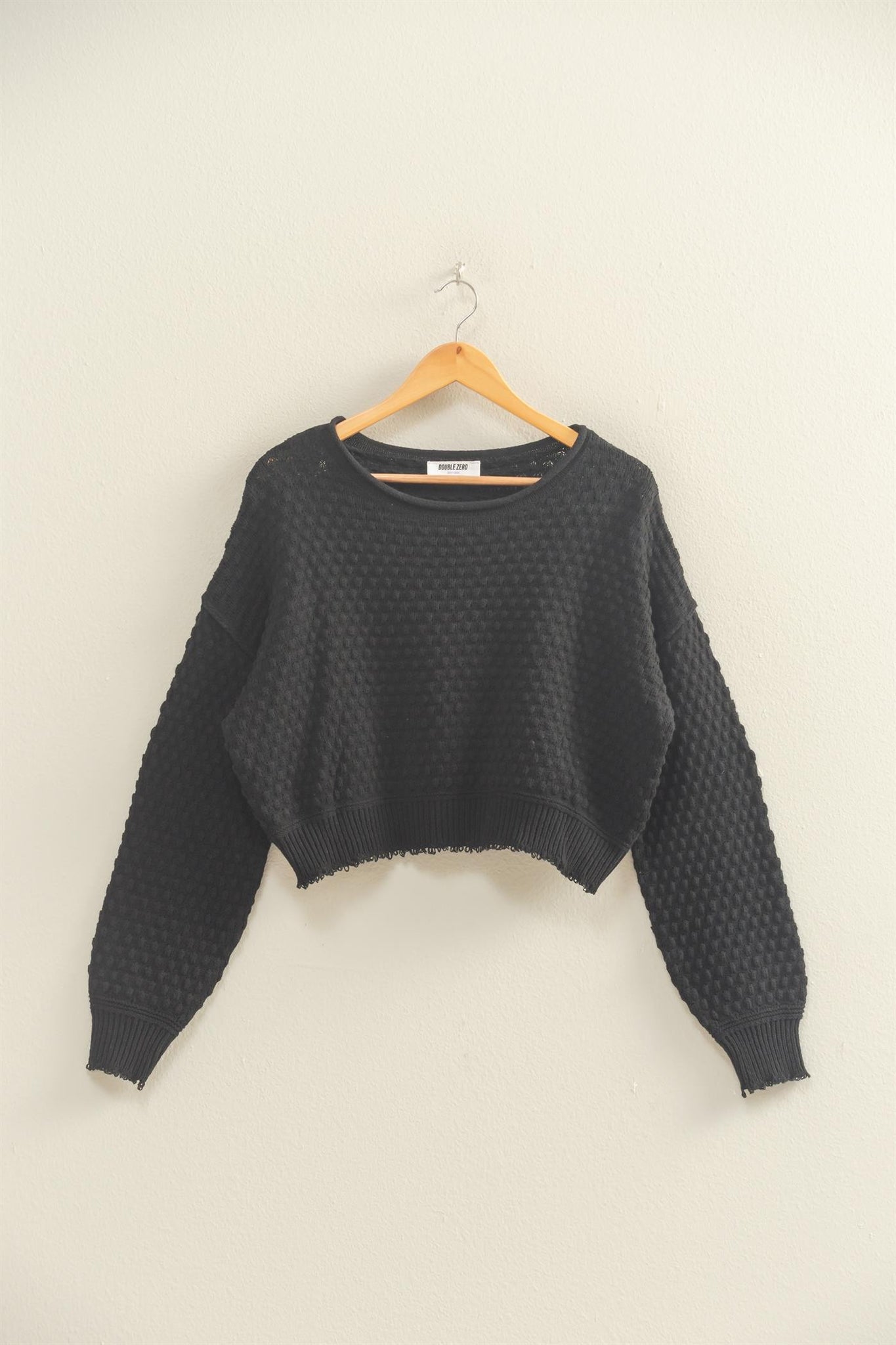 Black Textured Round Neck Long Sleeve Sweater