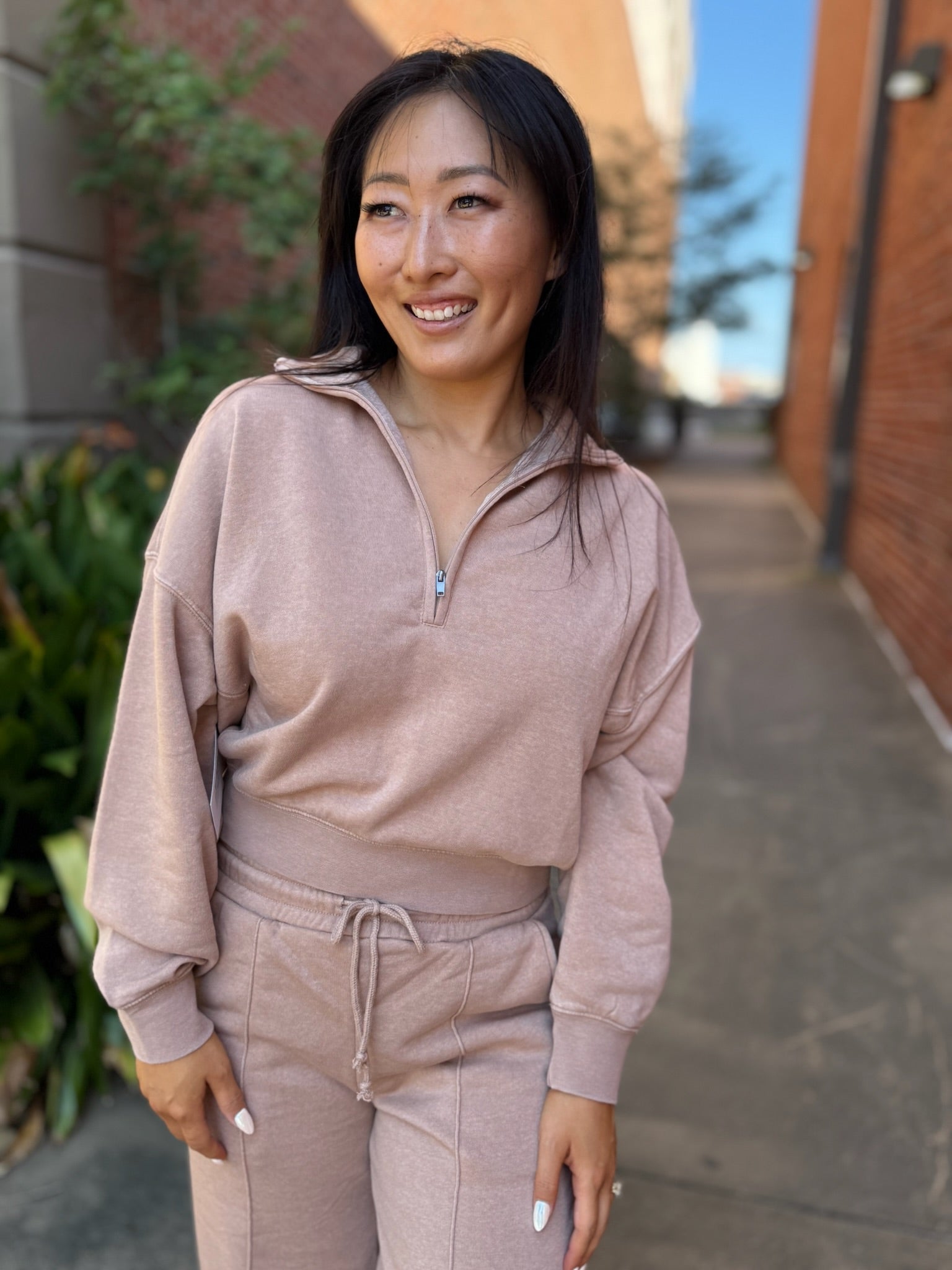 Dark Taupe Love This Way Half-zip Sweatshirt