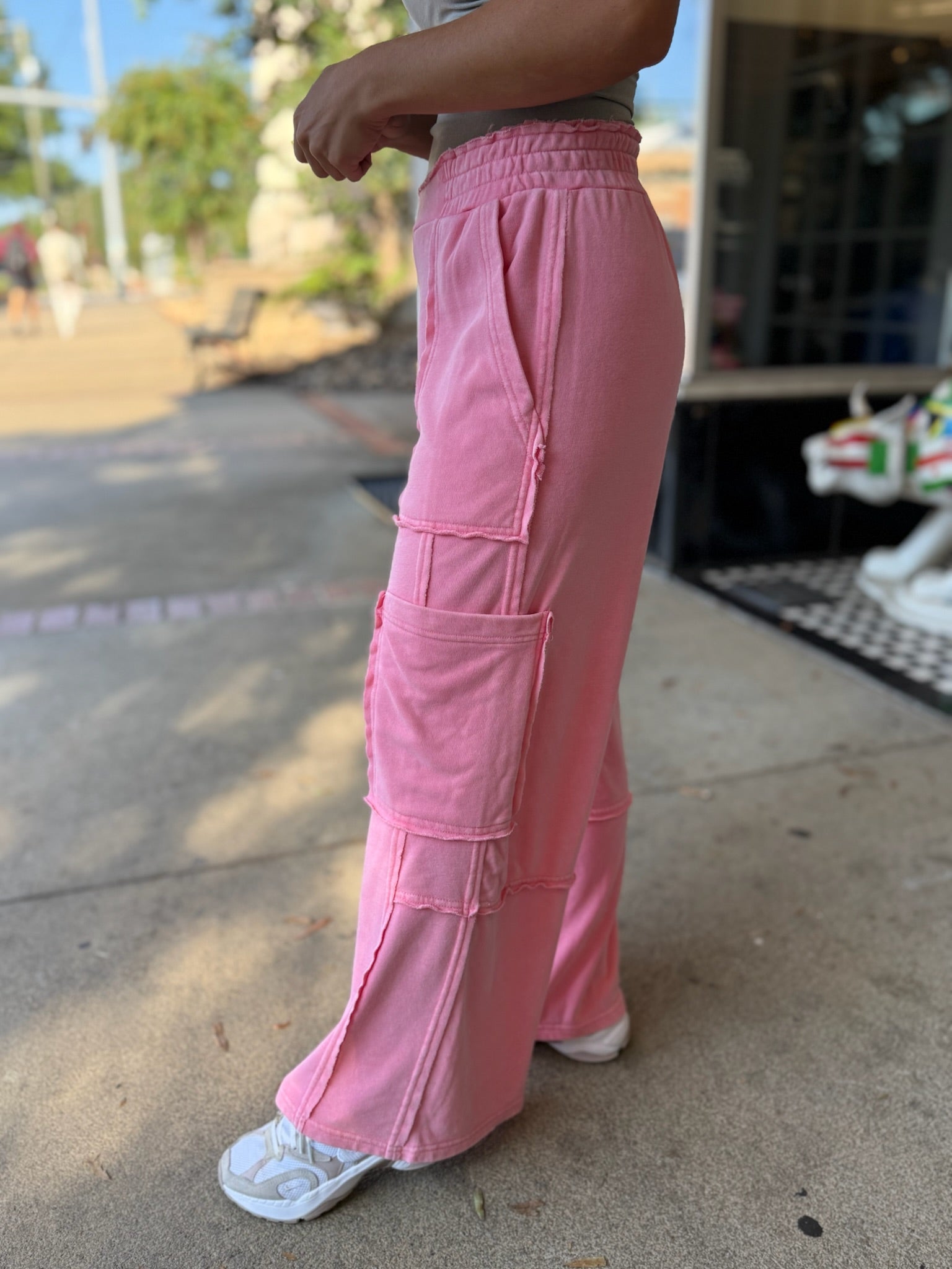 Taffy Pink Mineral Washed Oversized Cargo Sweatpants