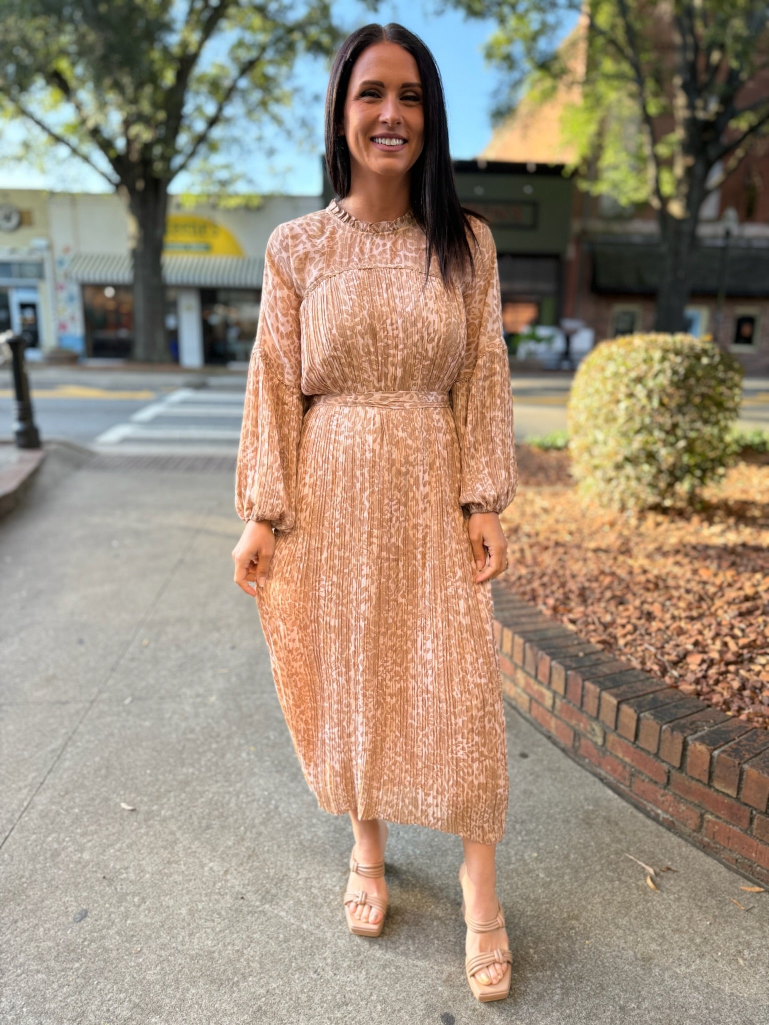 Blush Multi Animal Print Chiffon with Lurex Pleated Dress