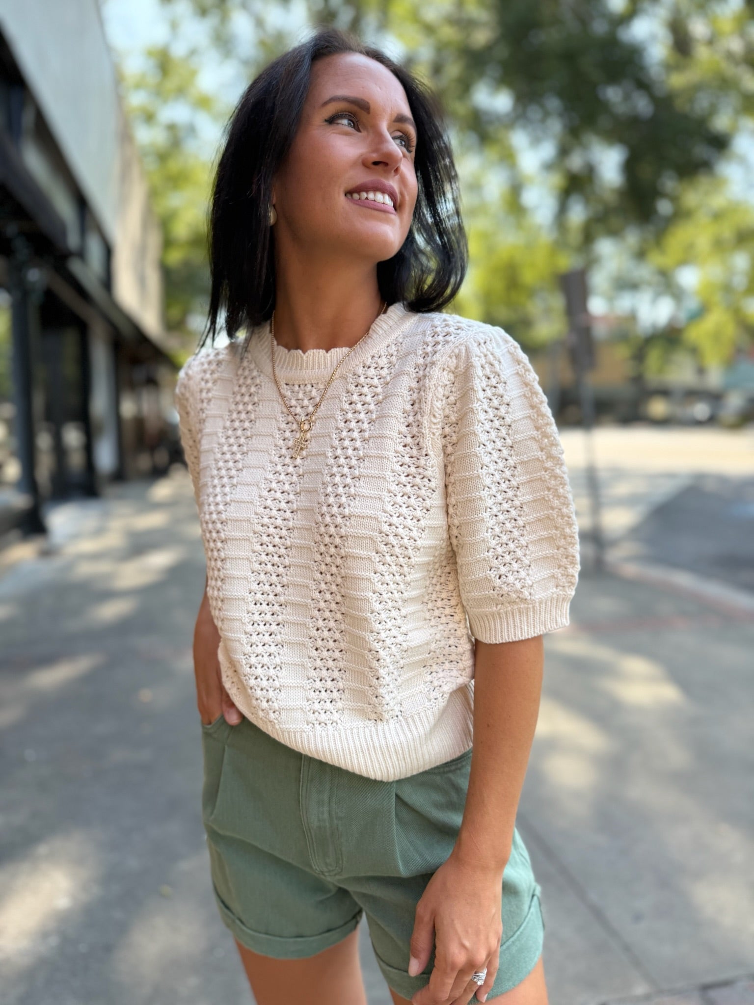 Ecru Texture Knit Top