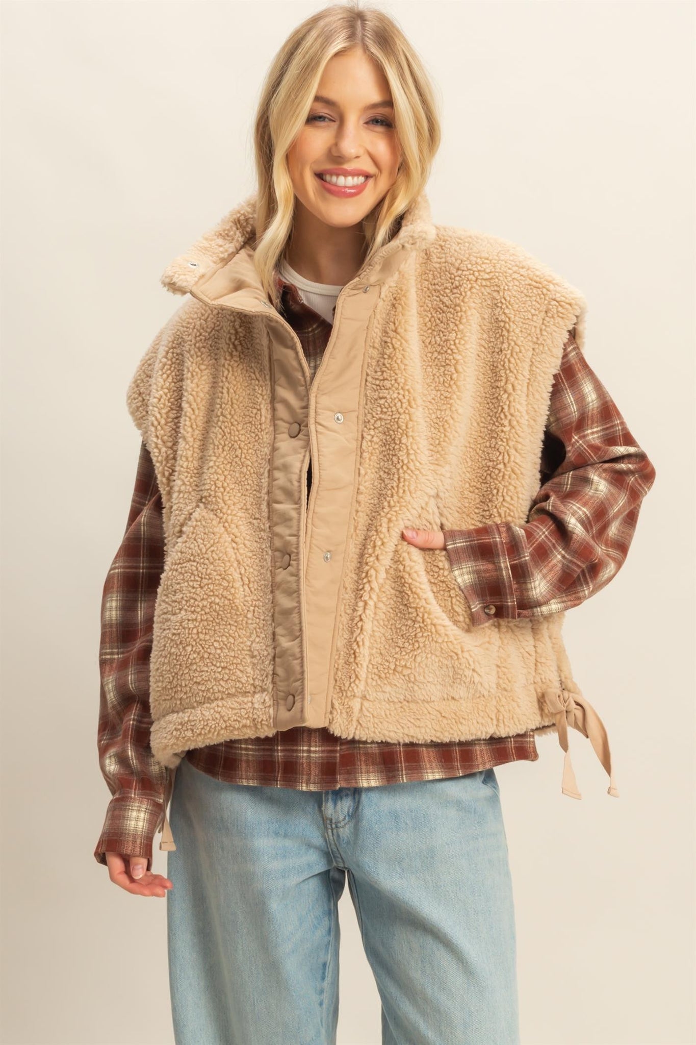 Beige Cozy Sherpa Vest Jacket