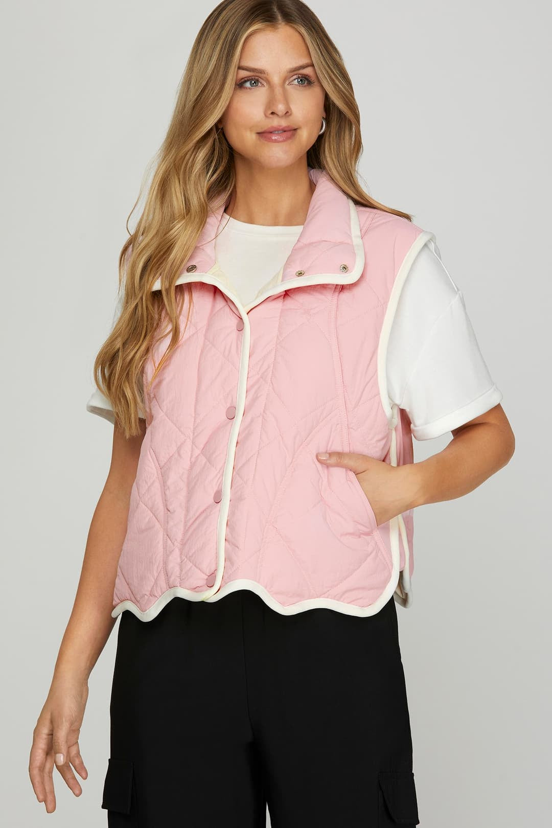 Scalloped Hem Quilted Vest