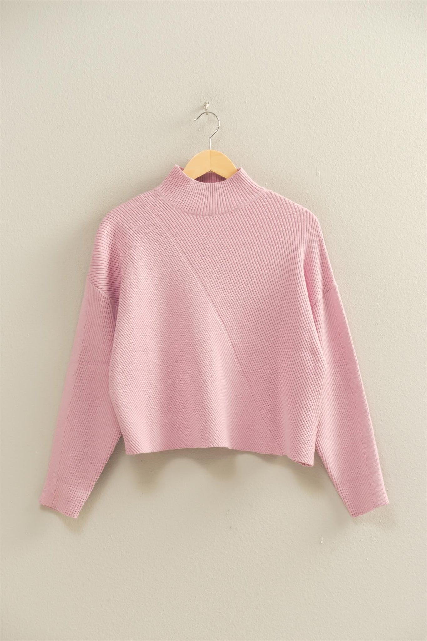 Pink Frost High Neck Diagonal Ribbed Sweater