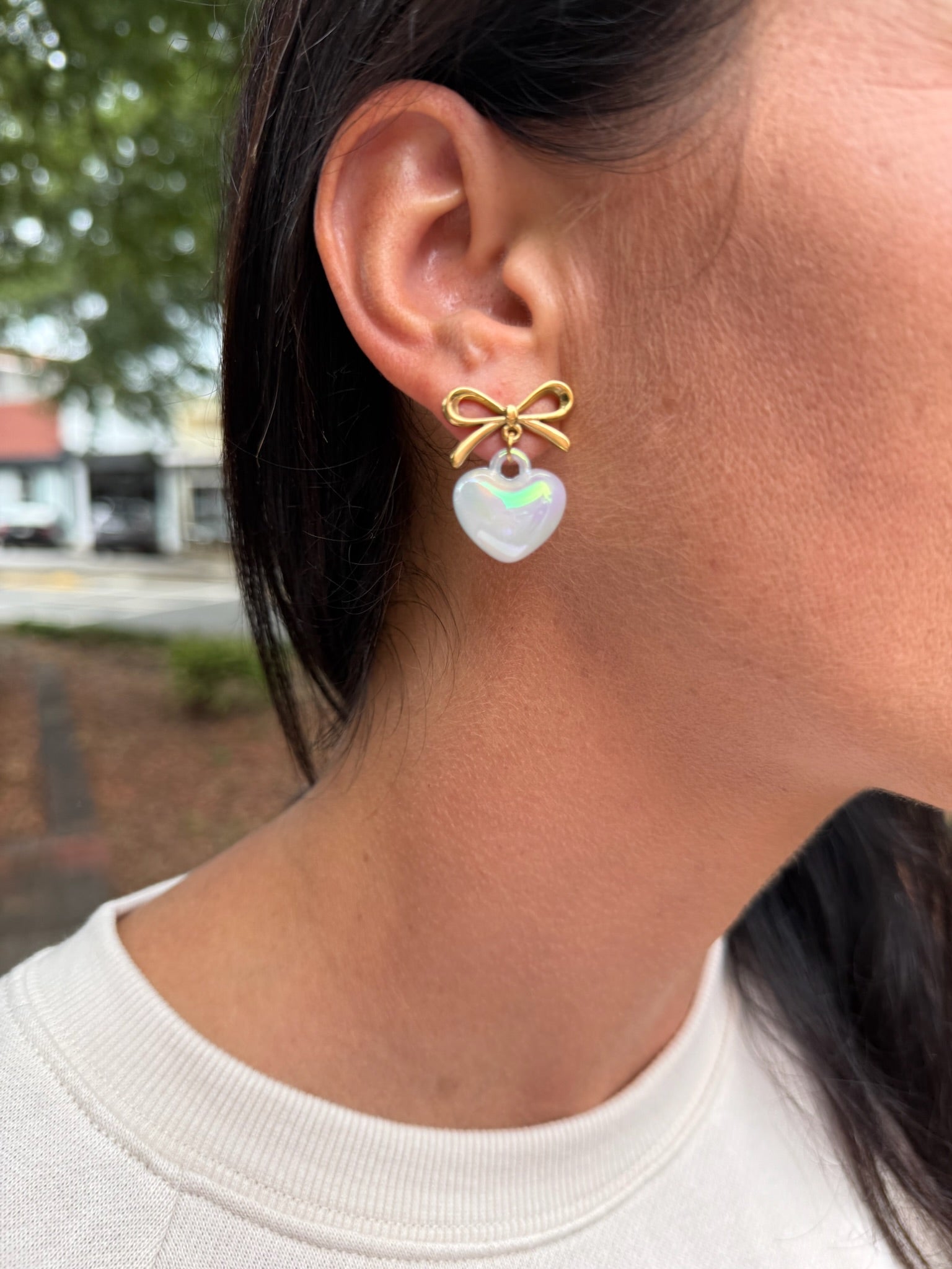 Blue Ruthie Bow and Heart Earring