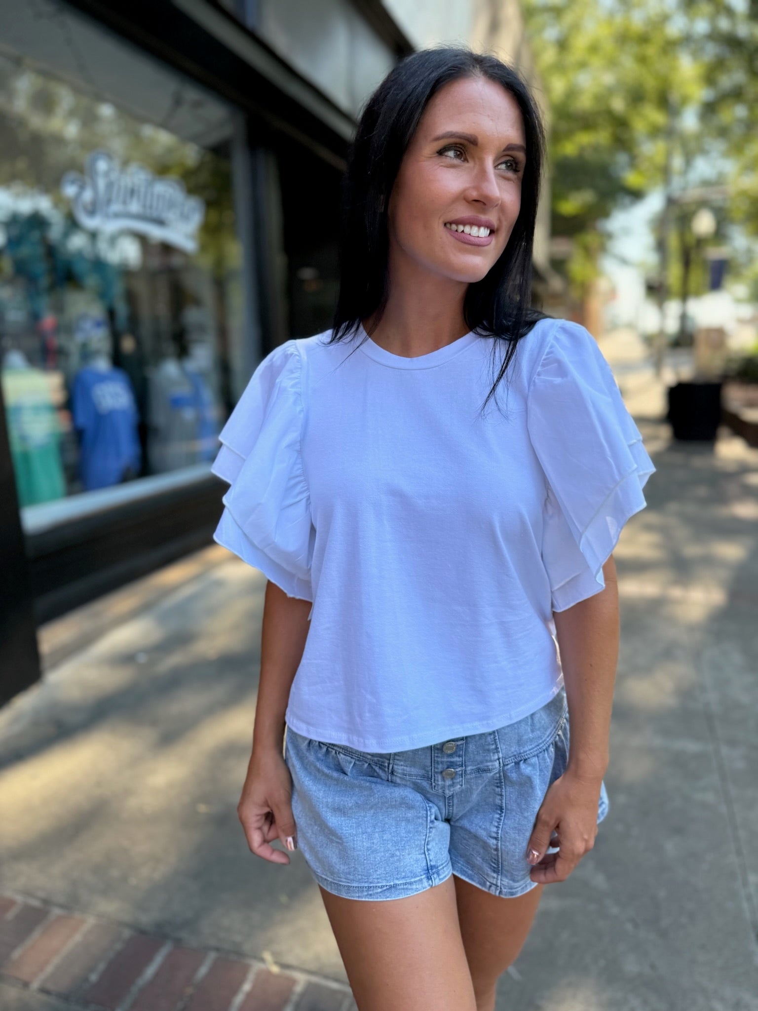 Iris Cotton Ruffle Sleeve Top