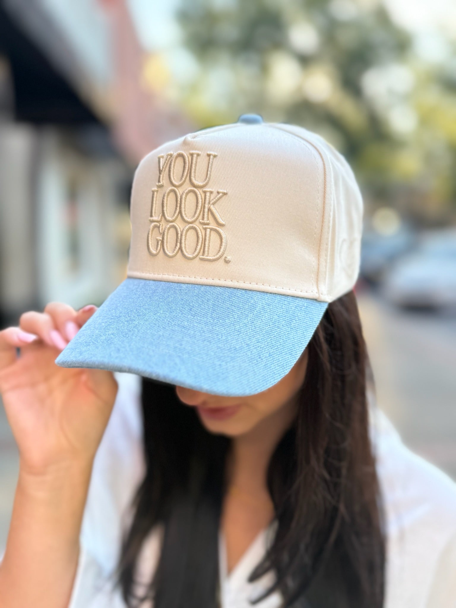 You Look Good. - Denim Vintage Trucker Hat