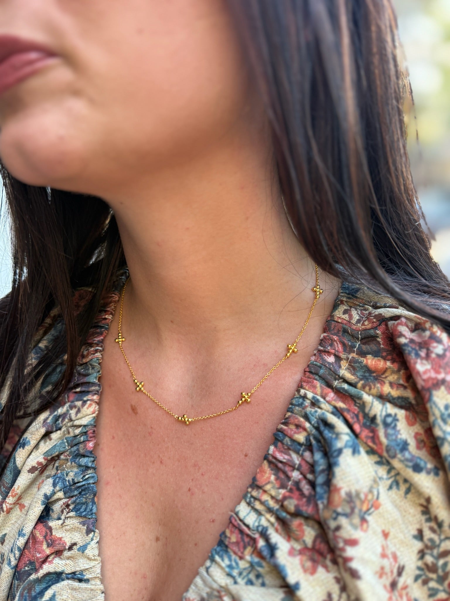Rolo Chain Necklace with Multi Ball Cross