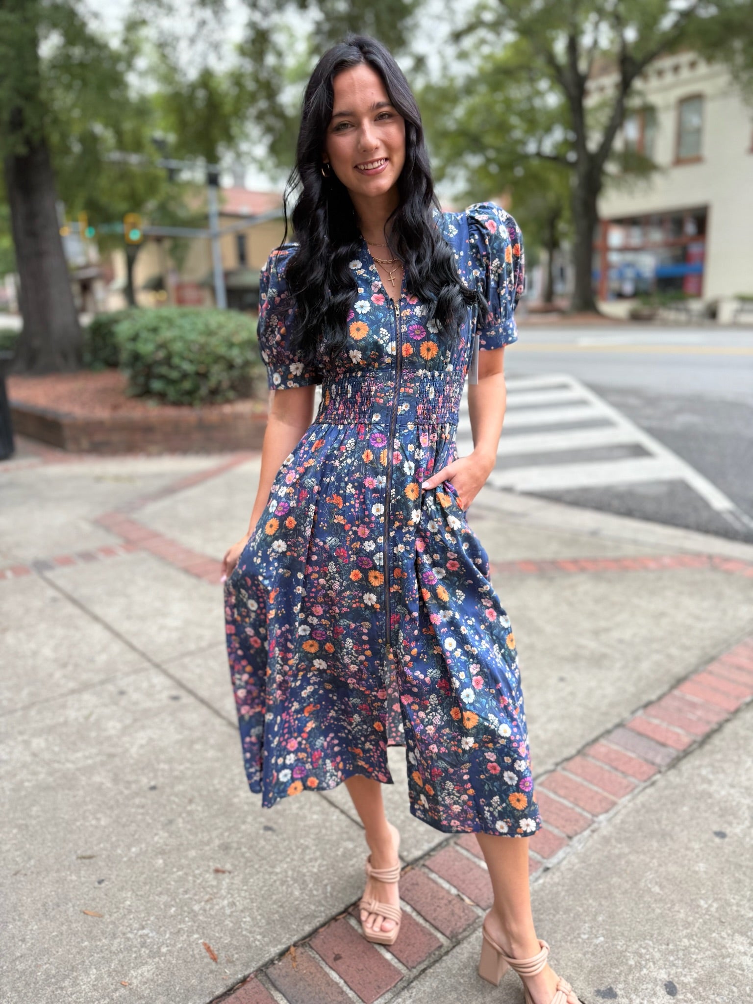 Midnight Meadow Zip-Front Dress