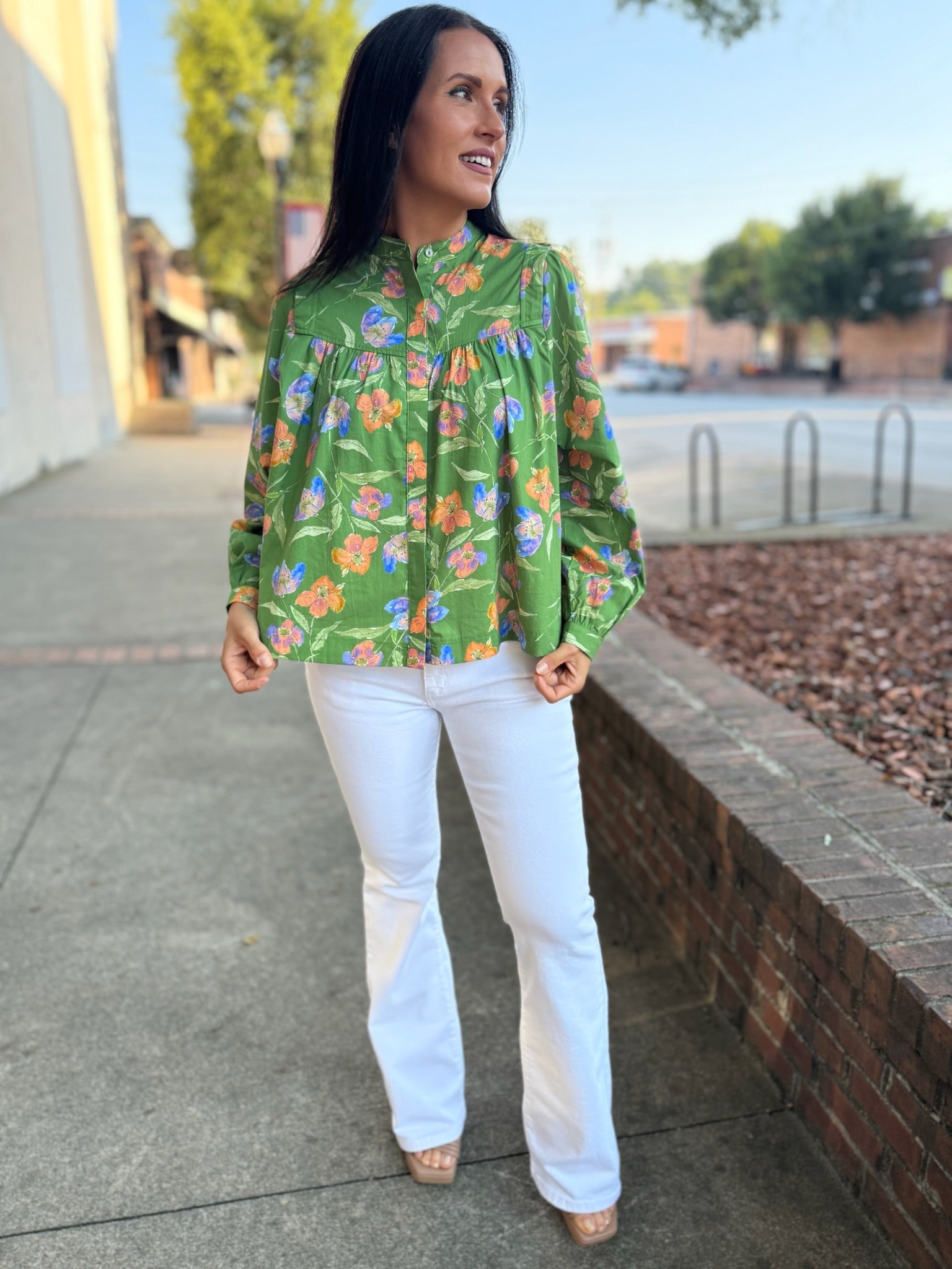 Meadow Bloom Band Collar Blouse