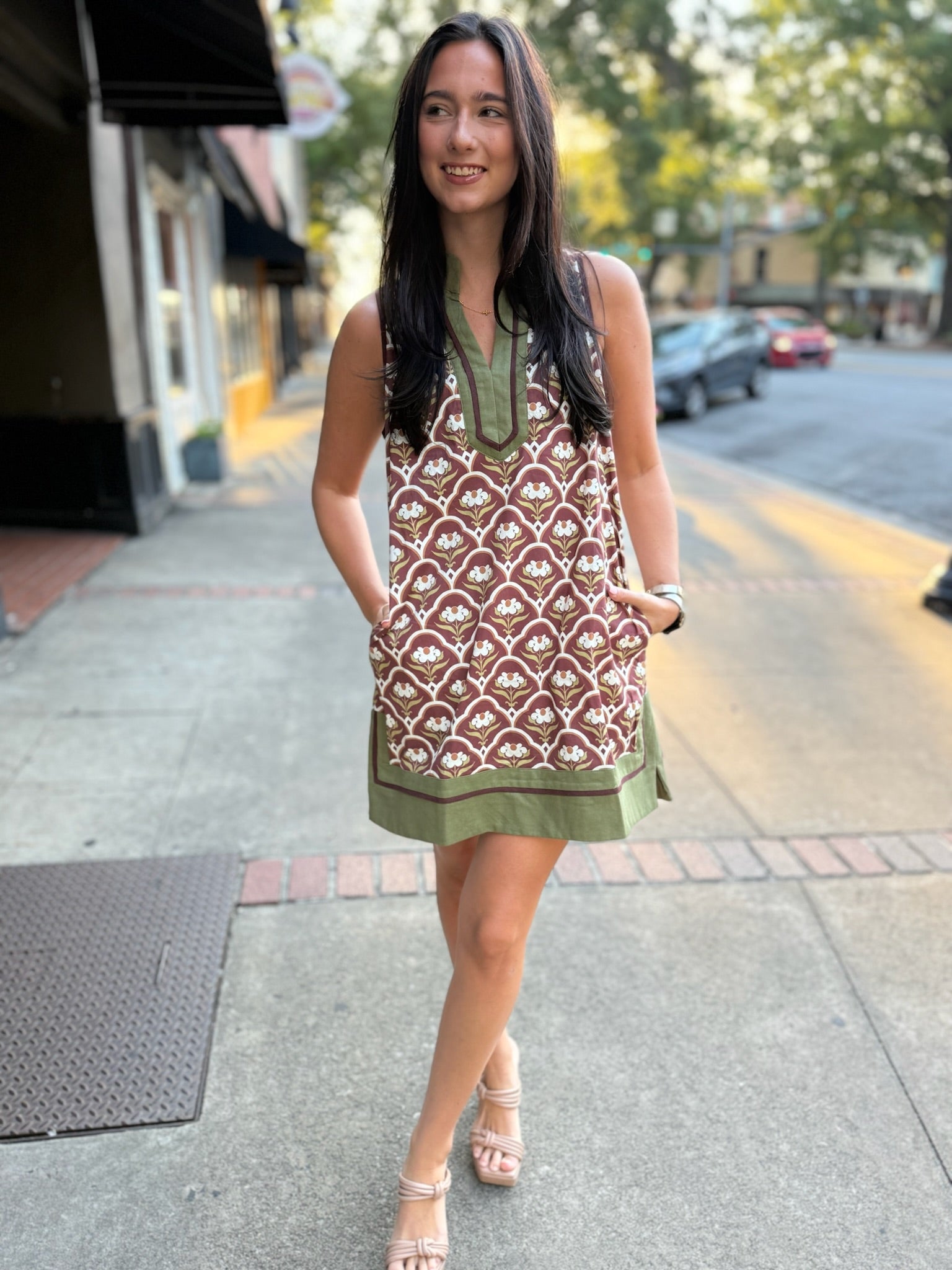 Olive Blossom Shift Dress