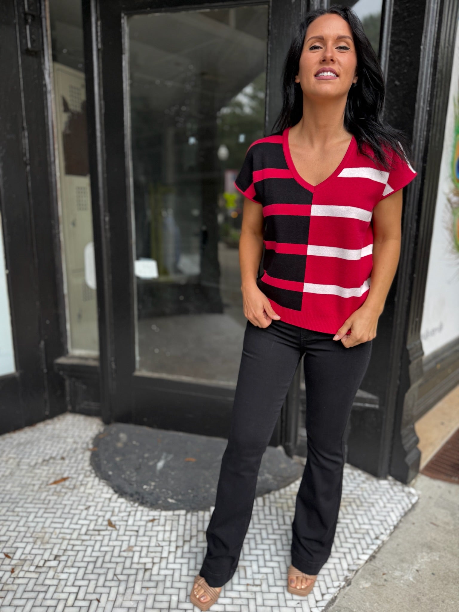 The Hannah Heat Statement Sweater in Red & Black