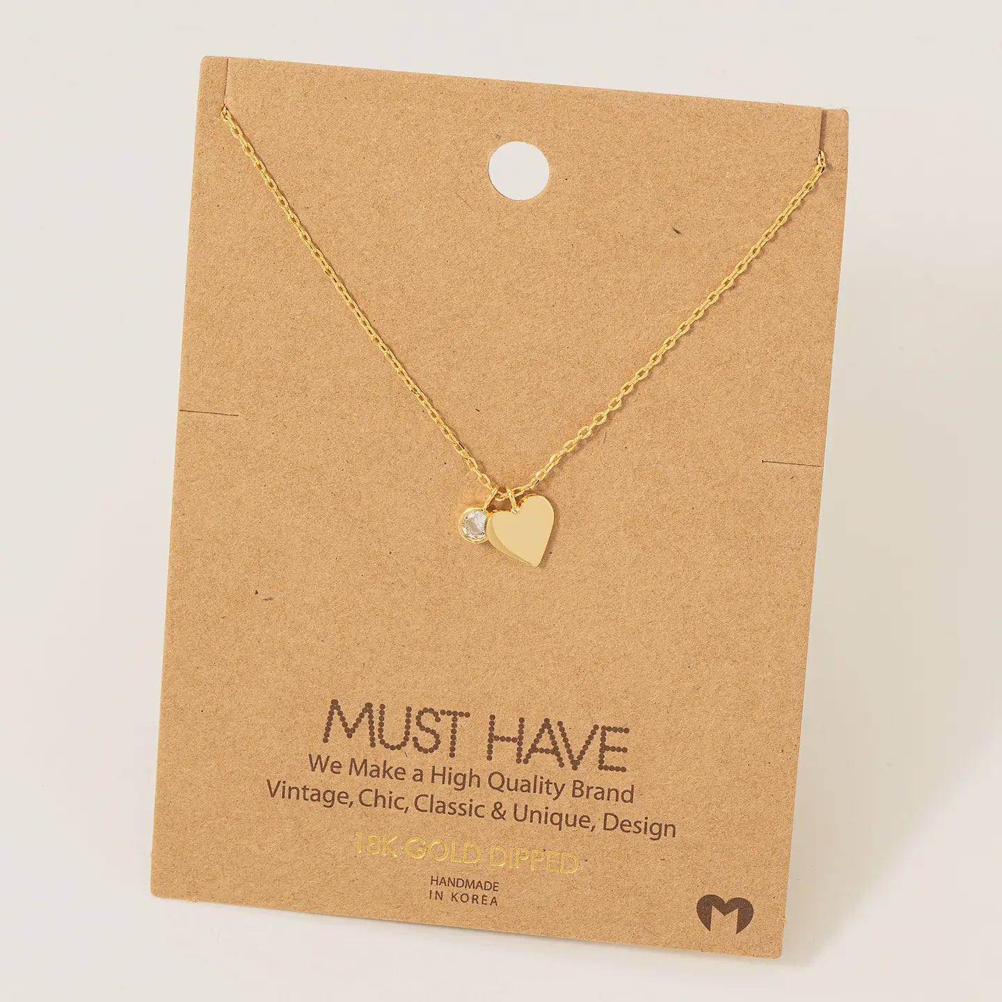 Gold Heart & Stone Necklace