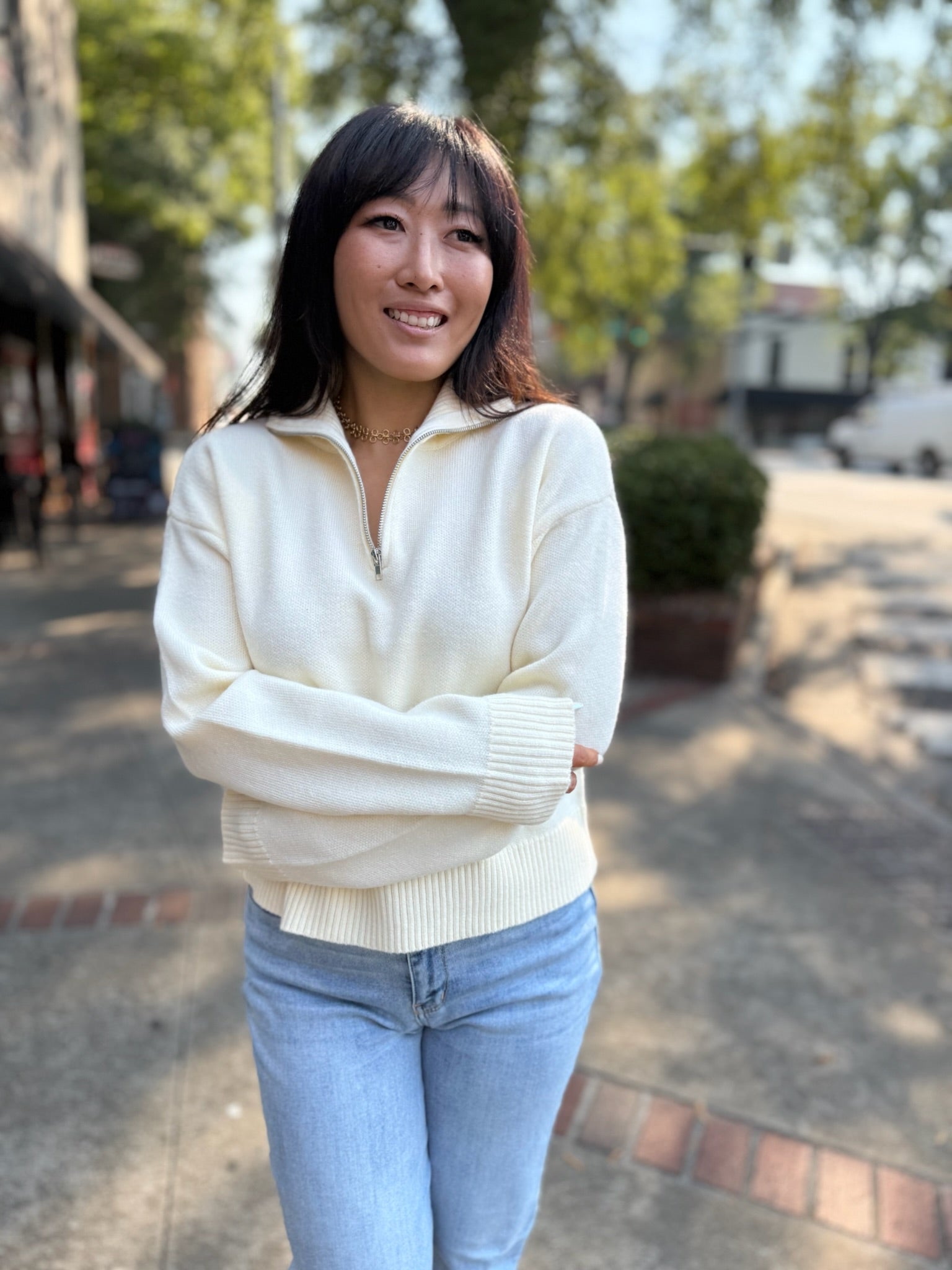 Cream Half Zip Classic Sweater