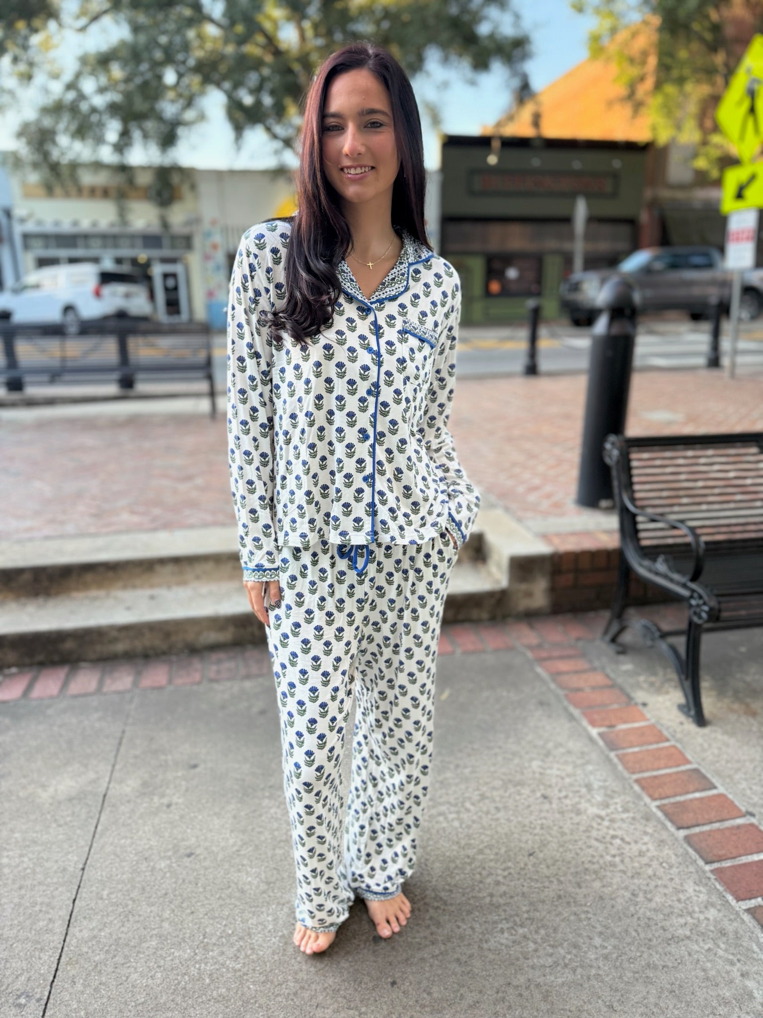 Charlotte Floral Foulard Navy Pajama Set