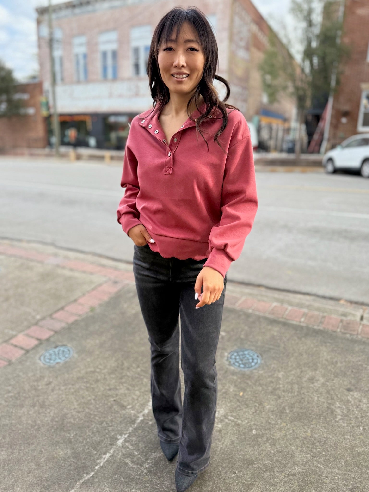 Luxeknit Henley Top- Rosewood