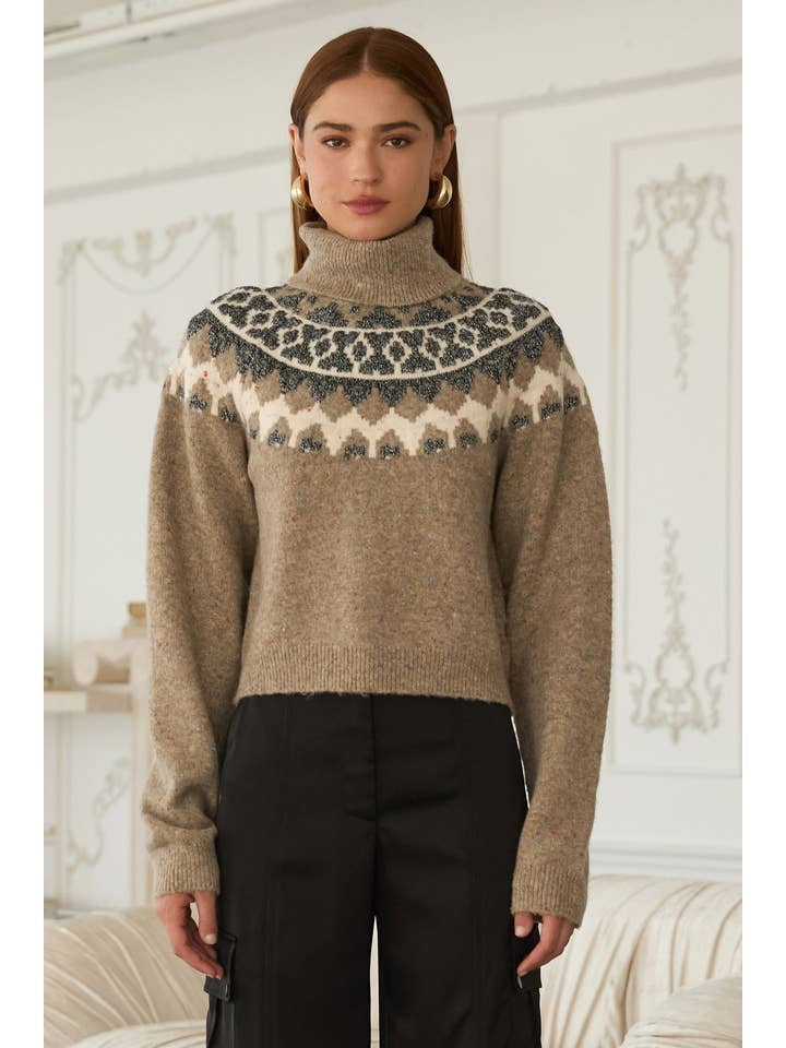 Brown Multi Fair Isle Turtleneck Sweater