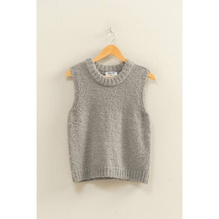 Gray Crew Neck Sleeveless Sweater