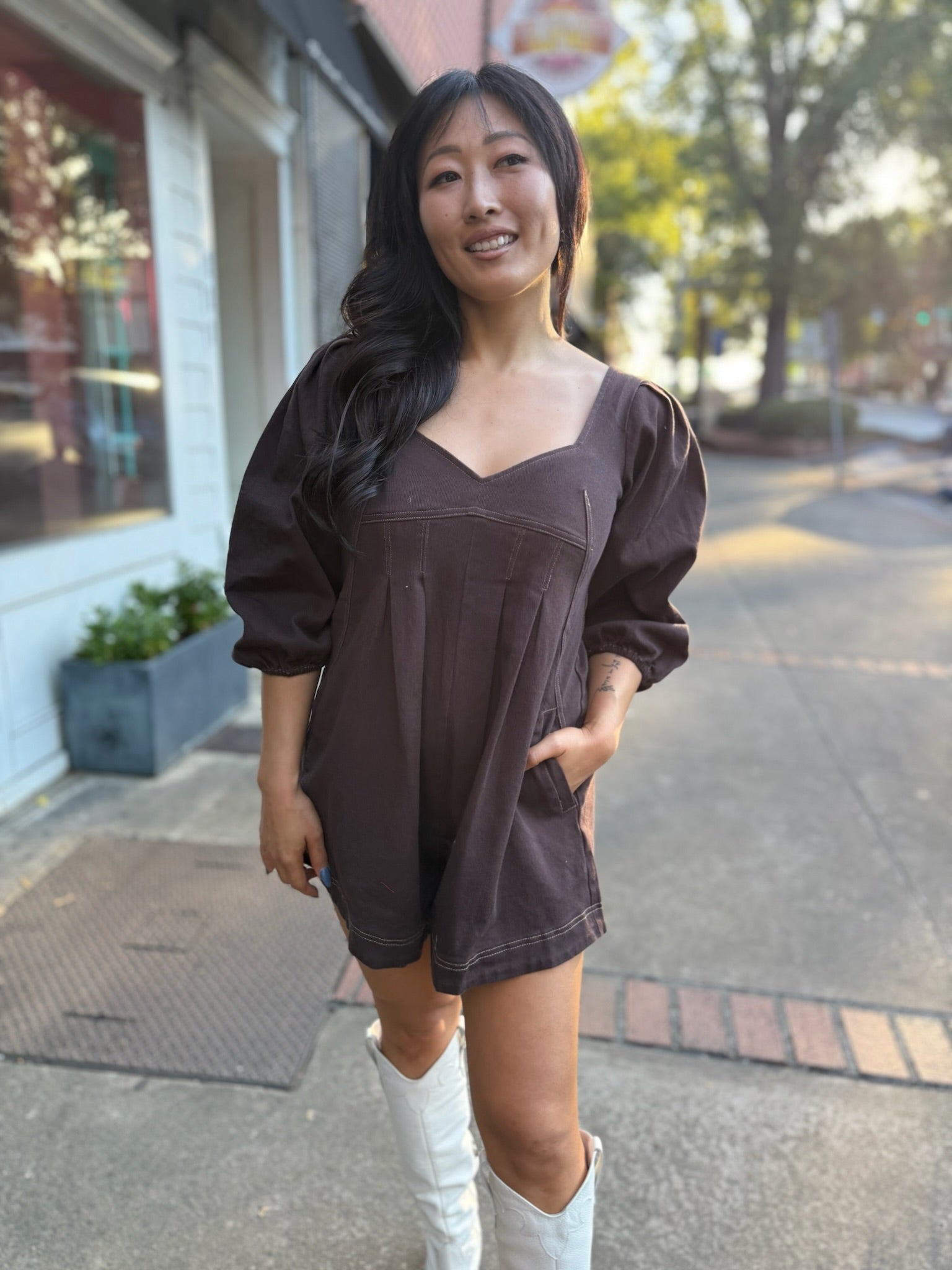 Mocha Stitched Daydream Romper