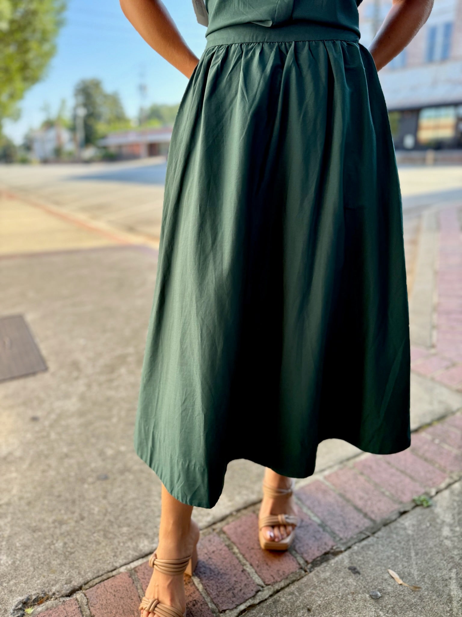 Emerald Breeze Midi Skirt