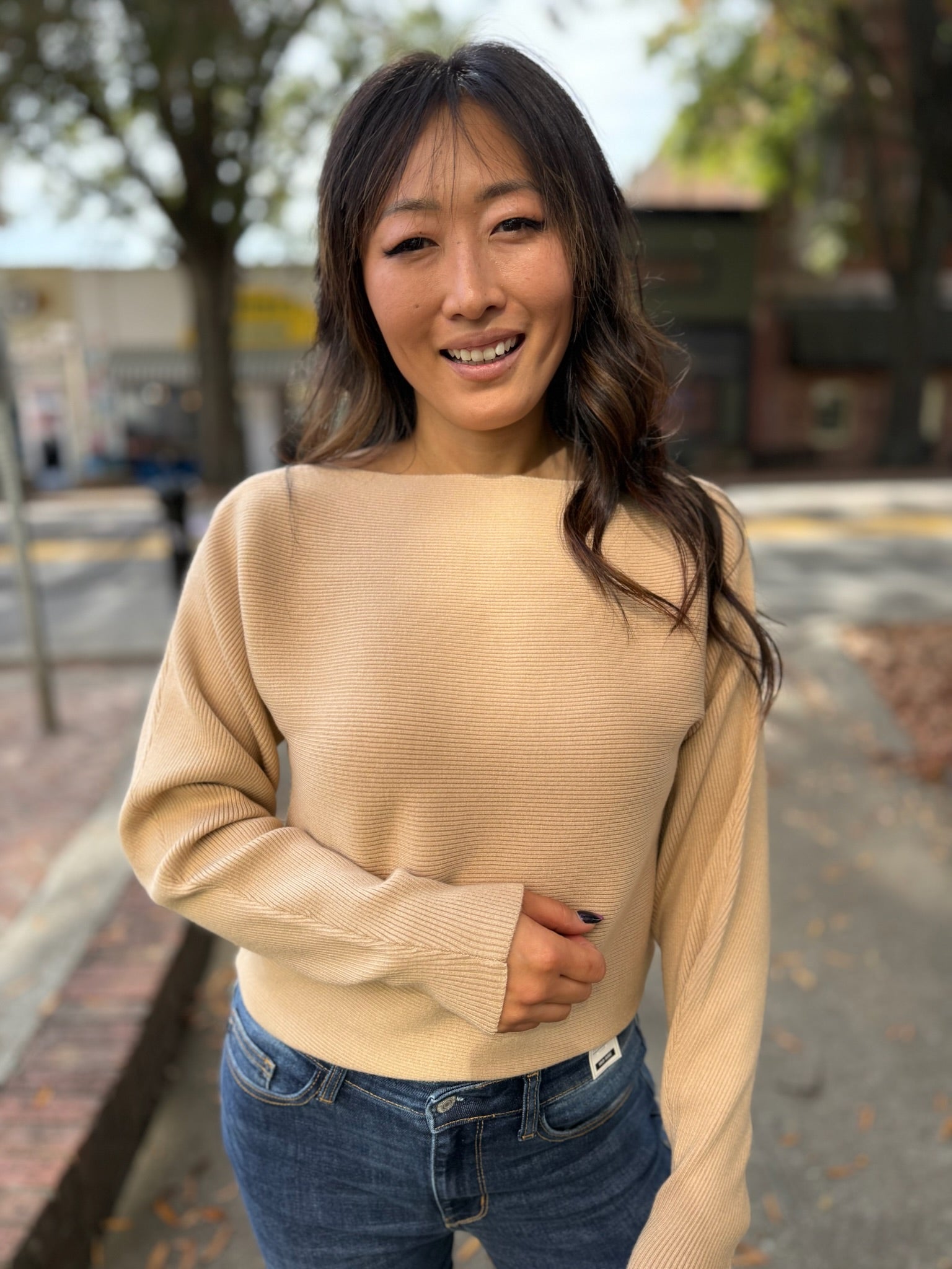 Cozy Chic Boat Neck Long Sleeve Sweater