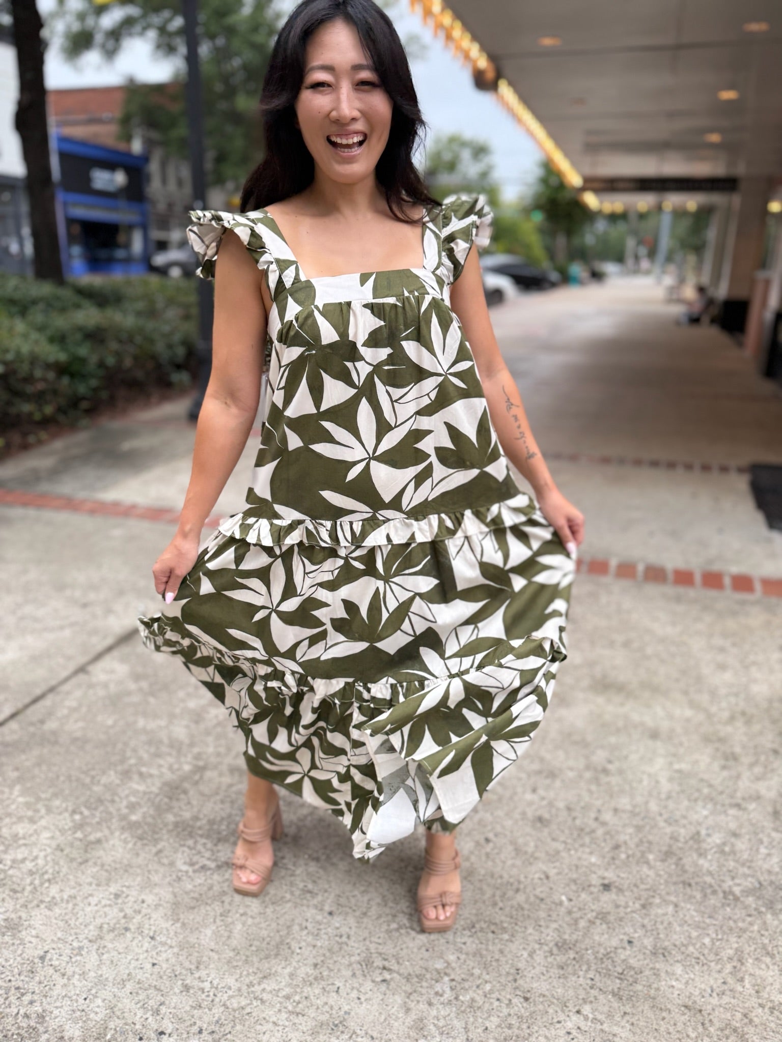 Emerald Canopy Ruffle Maxi Dress