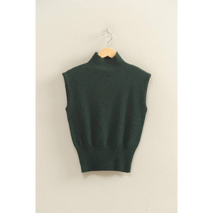 Deep Green High Neck Sleeveless Knit Top