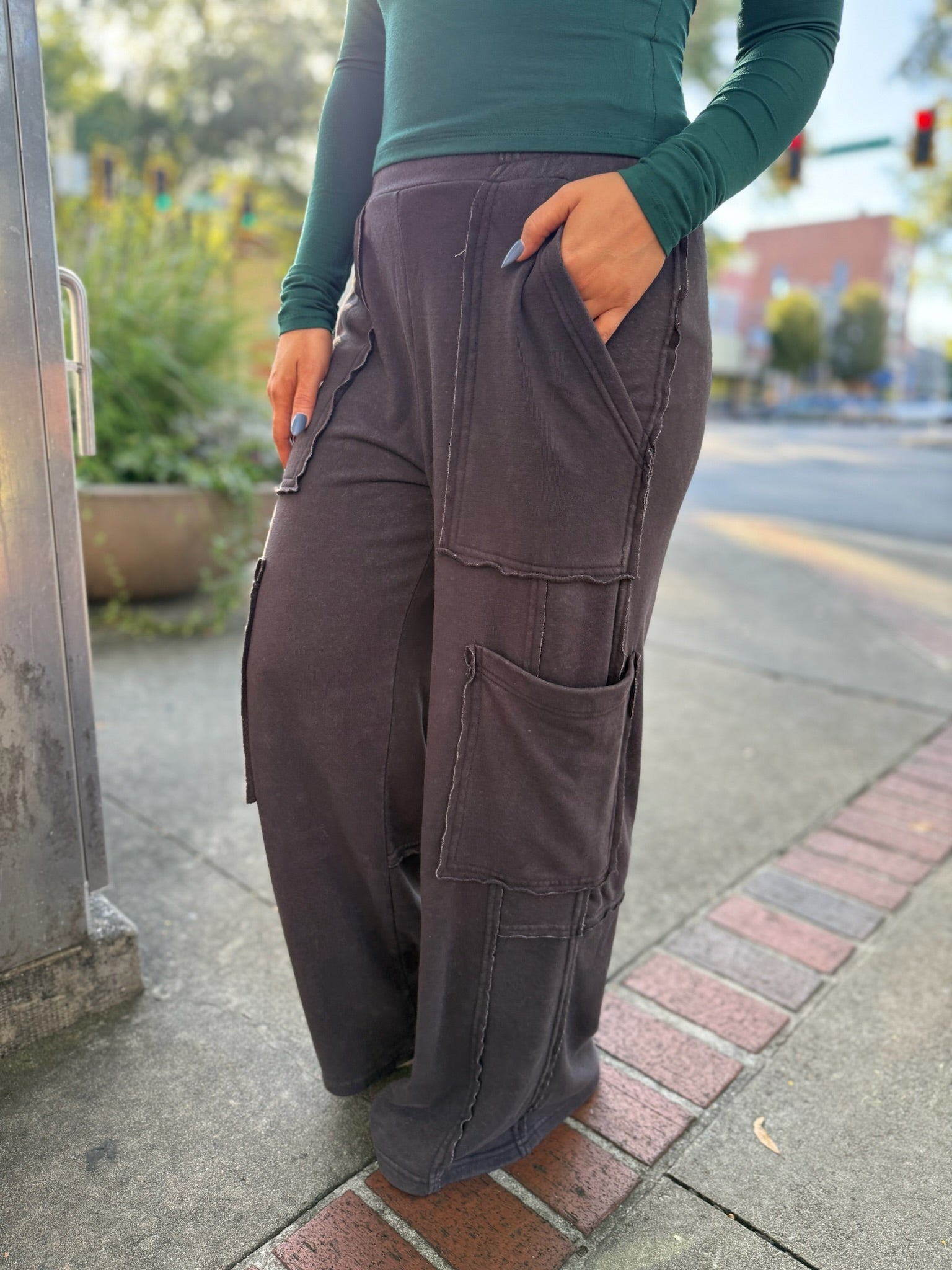 Dark Brown Mineral Washed Oversized Cargo Sweatpants