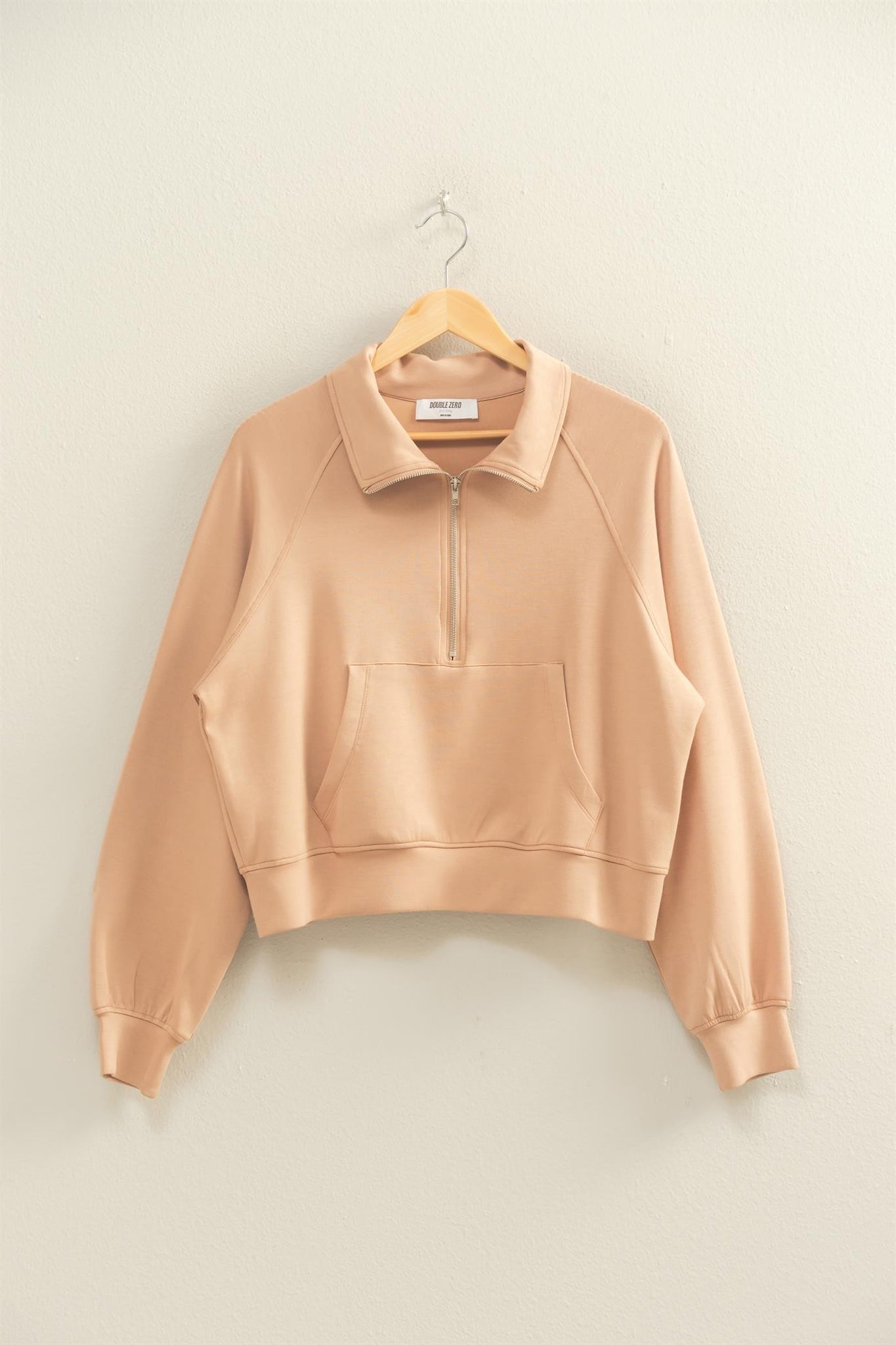 Dark Taupe Double Knit Half Zip High Neck Collar Sweatshirt