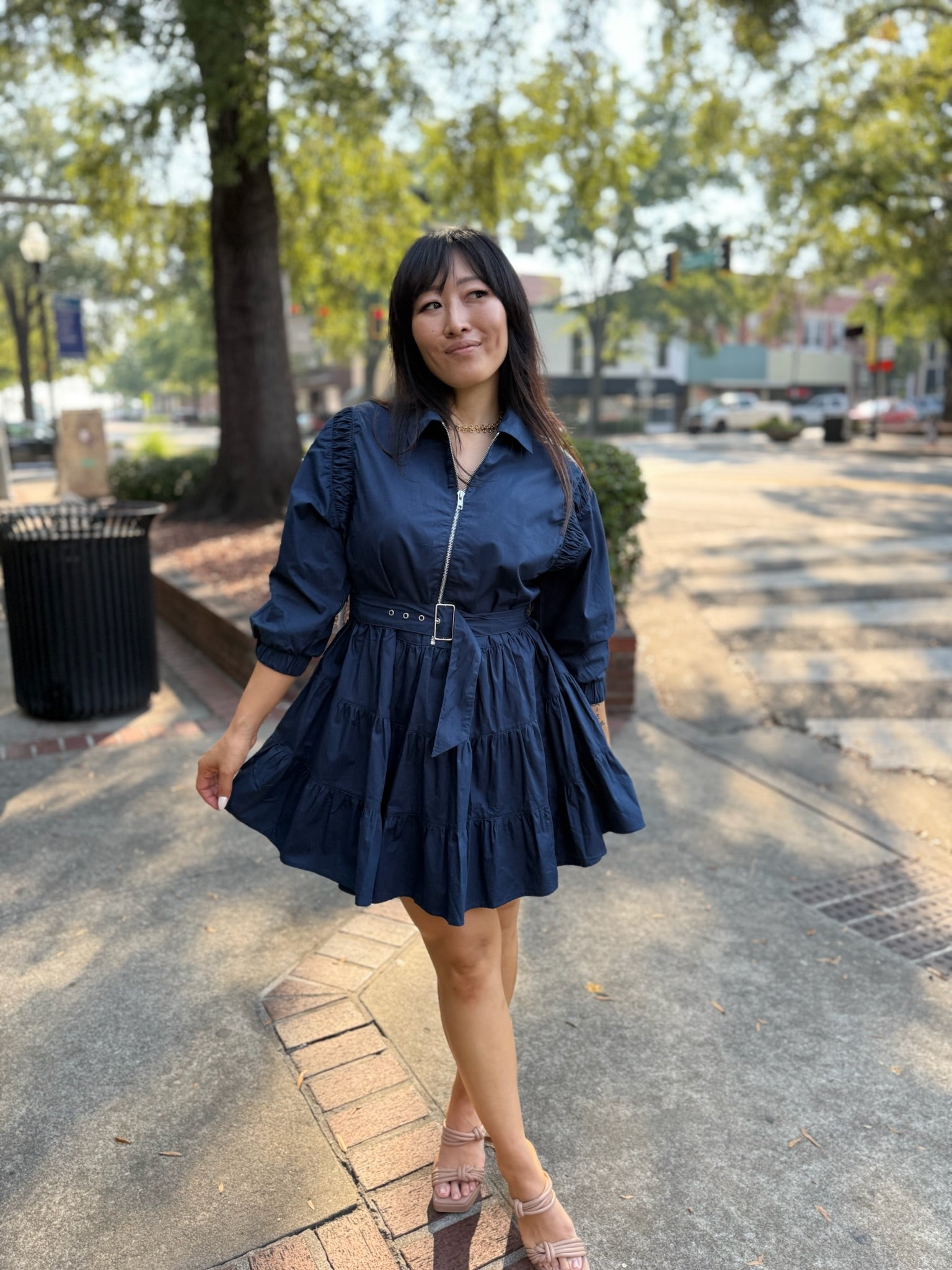 Navy Poplin Zip Up Dress