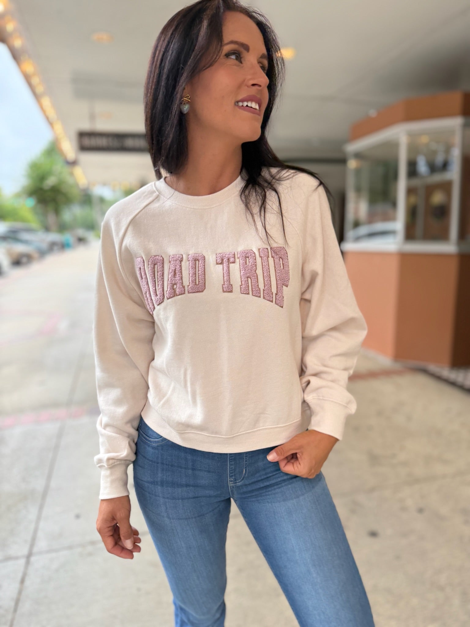 Oversized Road Trip Sweatshirt - Crystal