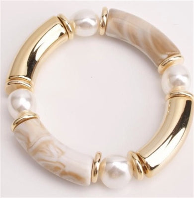 Gold & Pearl Bamboo Bracelet