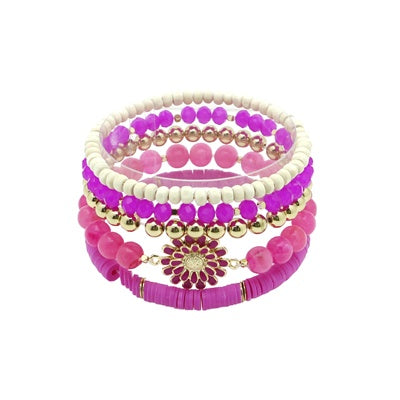 Pink & Gold Flower Bracelet Set