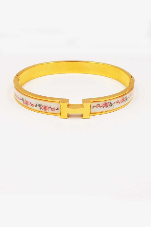 Floral Elegance H Stainless-Steel Bangle
